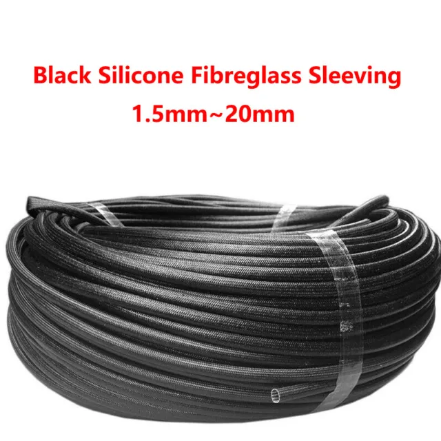1.5~20mm Black Silicone Fiber Glass Tube Wire Cable Insulating High Temp Sleeve
