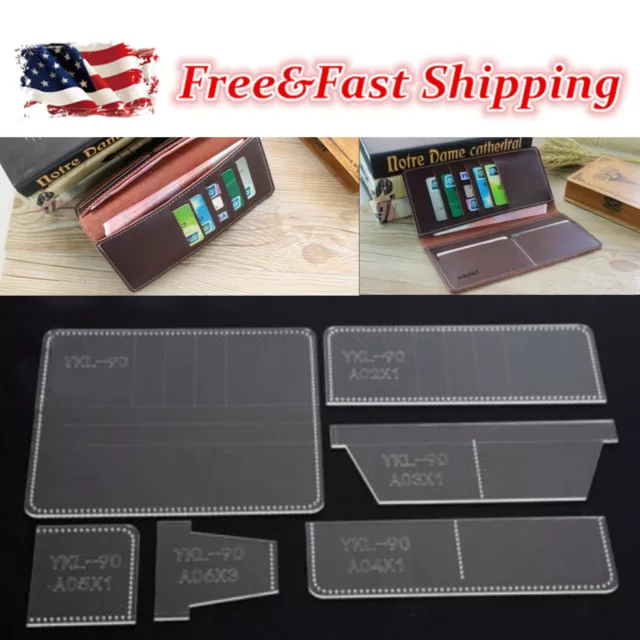 6pcs Acrylic Wallet Pattern Template for Long Wallet Stencil Mould Leather Craft