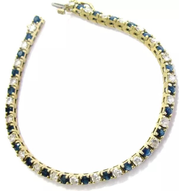 14k Gold Plated 5.3ct Simulated Sapphire & Simulated Diamond Tennis Bracelet