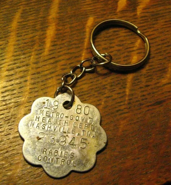 Nashville TN Vintage Dog Tag Keyring - Tennessee 1980 Canine Rabies Control USA