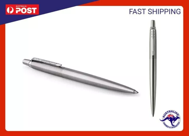 Parker Jotter Stainless Steel Chrome Trim Ballpoint Pen Fine Nib Blue Ink Parker