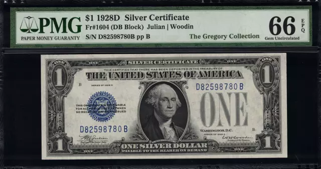 1928D $1 Silver Certificate FR-1604 D-B Block - Graded PMG 66 EPQ