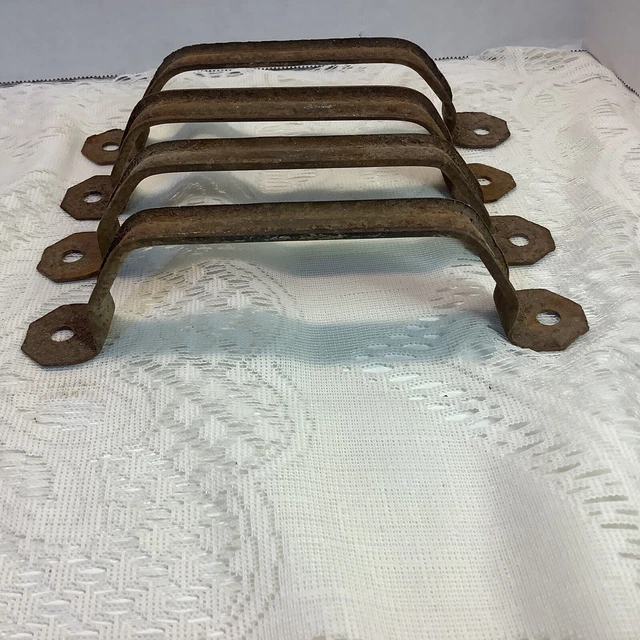 Vintage Rusty Barn Door Handle SET of 4 Garden Art Primitive Steampunk 3