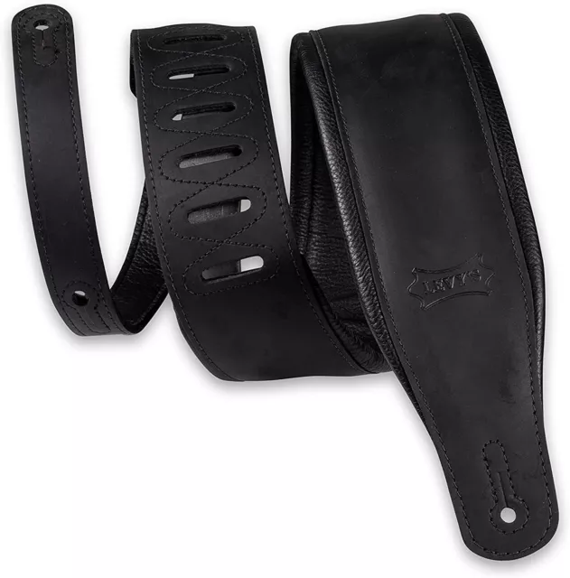Levy's Leathers PM32BH 3.25” Wide Butter Leather Guitar Strap Black (PM32BH-BLK)