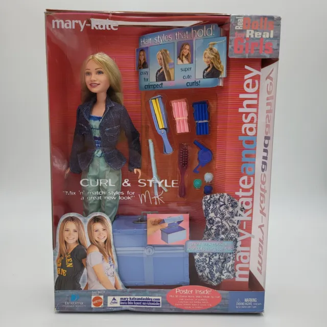 Mary-Kate and Ashley Twins Curl & Style 2002 Mattel Ashley Doll NIB