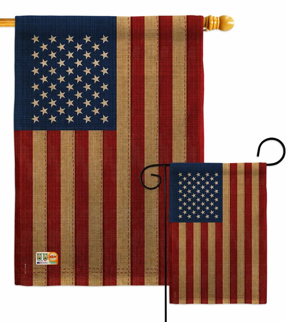 USA Vintage Burlap Garden Flag Americana Old Glory Small Gift Yard House Banner