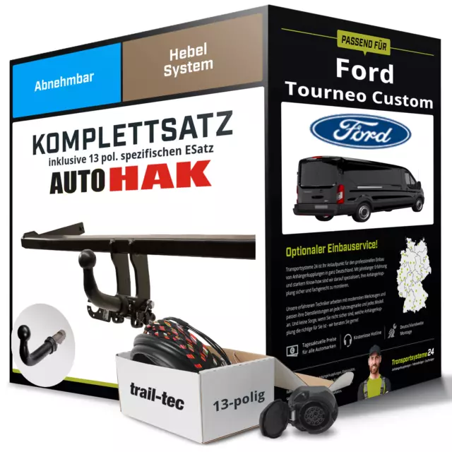 Anhängerkupplung abnehmbar für FORD Tourneo Custom +E-Satz Kit (AHK+ES)