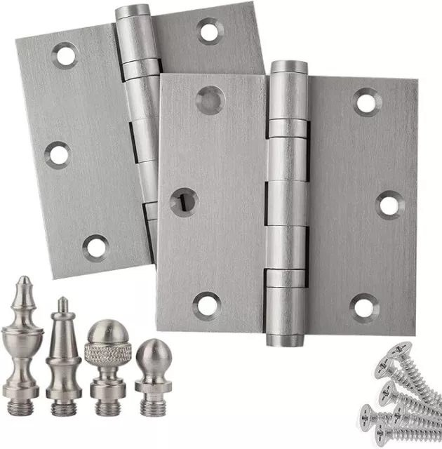 Embassy Hardware Door Hinge 3.5 x 3.5 Solid Brass Satin Nickel With Tips 2 Pack