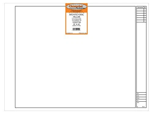 Clearprint Vellum Sheets with Architect Title Block 18x24 Inches 16 lb. 60 GS...
