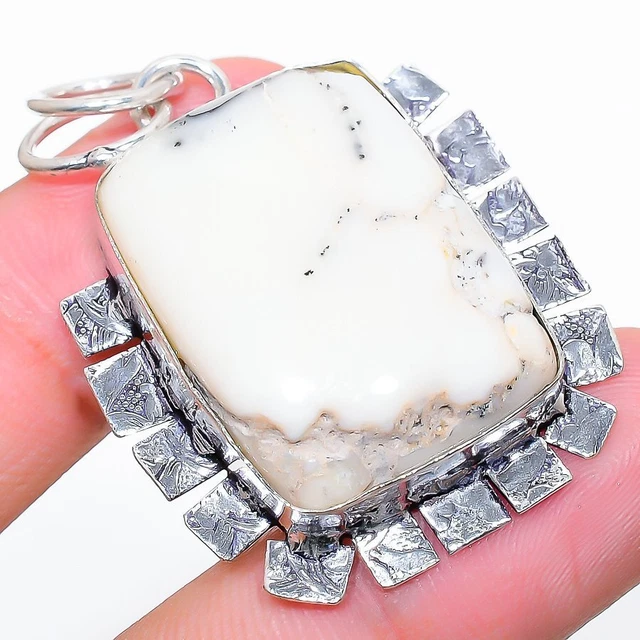 Dendrite Opal Gemstone Handmade 925 Sterling Silver Jewelry Pendant 1.81"