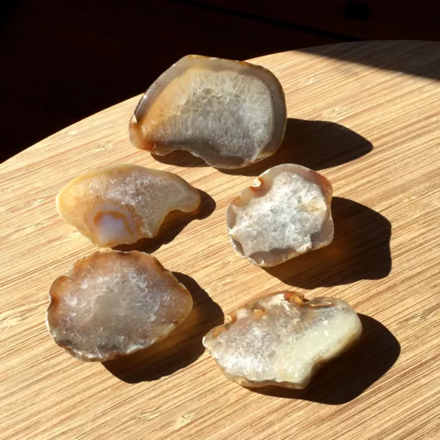 5 Agate & Quartz Crystal Geode Ends Polished Rock Slices Mixed Stones 1LB Lot