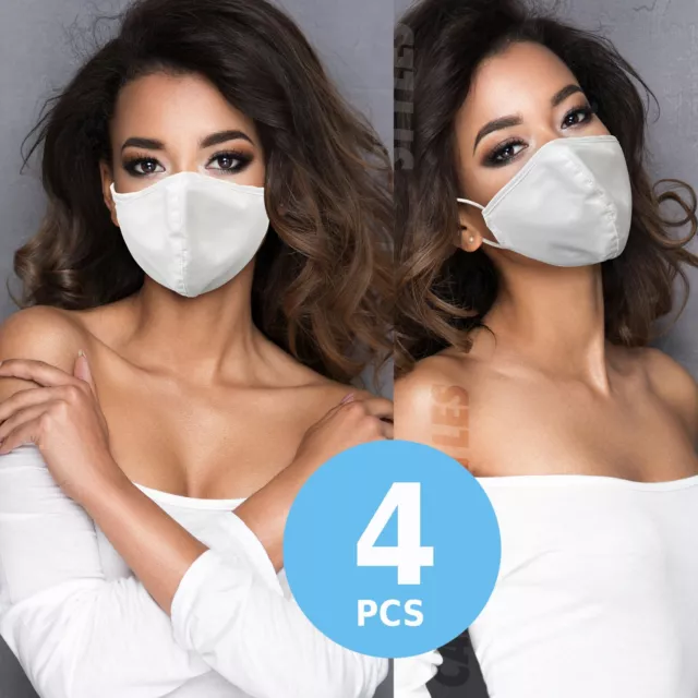 4 pcs Face Mask waterproof triple layer Face Mask Reusable Washable white