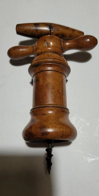 Antico Cavatappi Italiano Fine Xix Legno Di Bosso Doppio Rotazione E Scorrimento