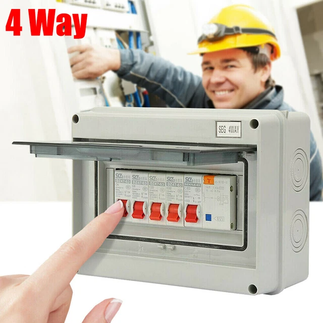 4 WAY CONSUMER Unit fuse box 4 MCB Circuit Breakers Isolator Shed