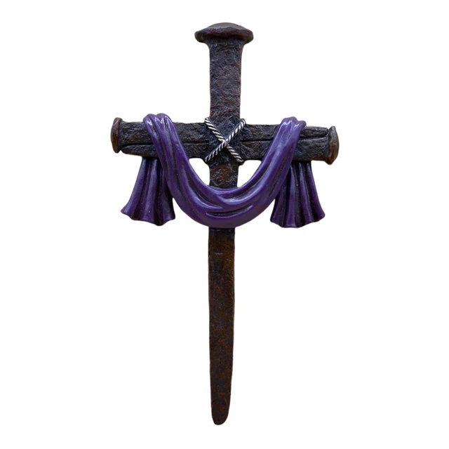 Holy Trinity Cross Palm Sunday Purple Sash 13” X 7.25” Resin Spikes Vintage