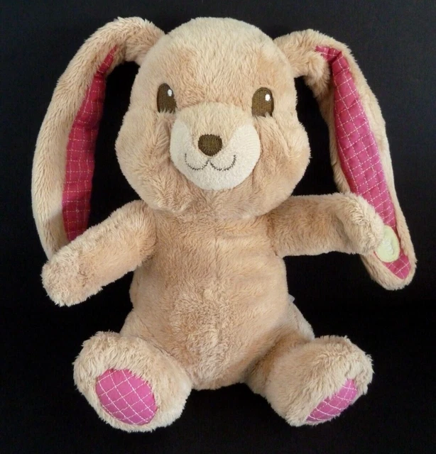 Q12. DOUDOU PELUCHE PIOUPIOU ET MERVEILLES LAPIN beige rose carreau 25c TBE