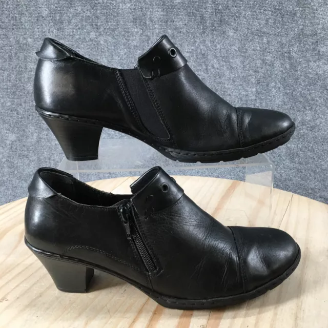 Rieker Boots Womens 40 Pump Ankle Booties Black Leather Slip On Heels Casual