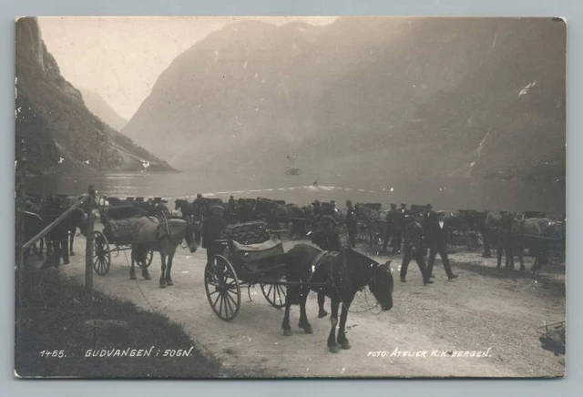 Gudvangen Sogn Vestland Norway RPPC Antique Horse Carriage Photo Postcard ~1910s