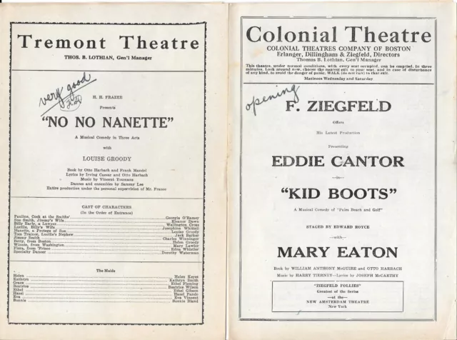 2 1920's Boston Try-out Programs KID BOOTS & NO NO NANETTE