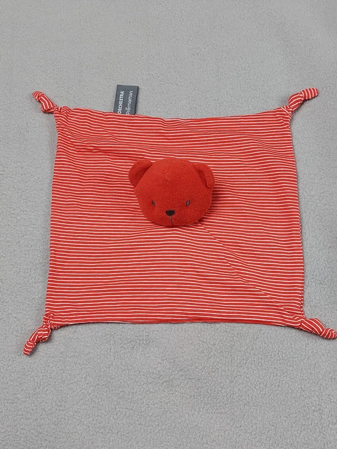 Doudou plat rayé ours rouge/blanc tête éponge Orchestra Prémaman