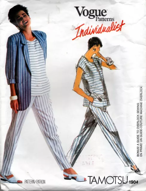 80s Vogue Individualist Sewing Pattern 1904 Tomatsu Jacket Top Pants Size 8-12