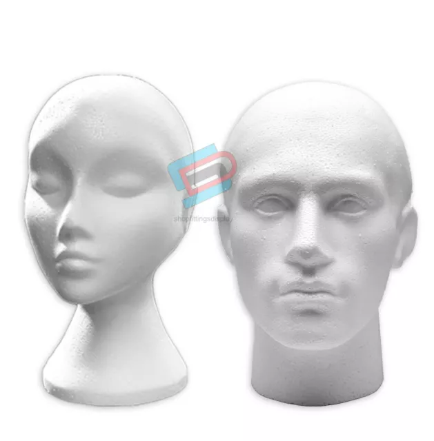 Female & Male Mannequin Display Head Polystyrene Hat Scarf Mask Display