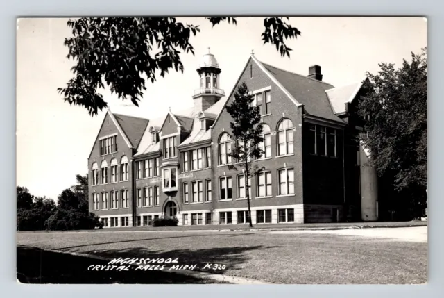 Crystal Falls MI-Michigan, RPPC High School, Real Photo c1954 Vintage Postcard