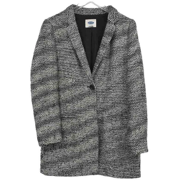 OLD NAVY Black Finley Tweed Blazer Coat M Single Breasted Pockets Long Sleeve