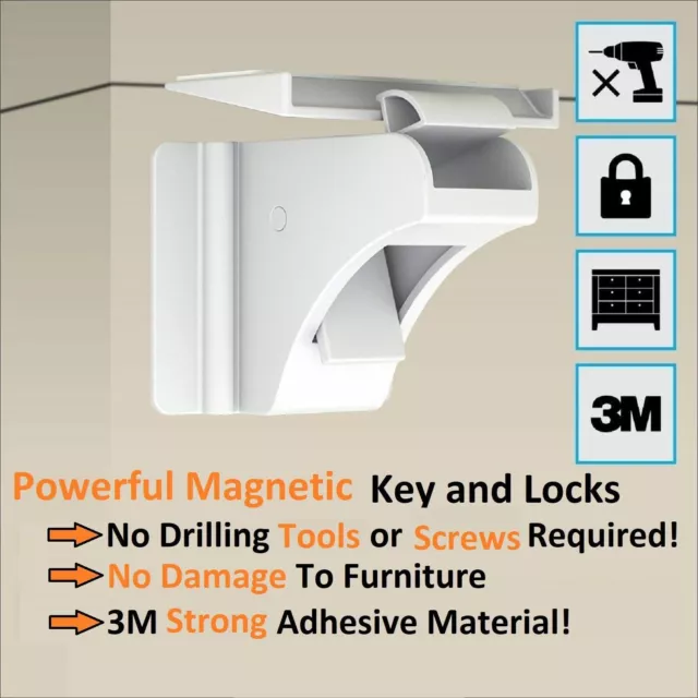 Unsichtbar magnetisch Baby Kind haustiersicher Schrank Tür Schublade Sicherheitsschloss Haken 2
