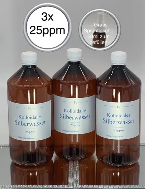 3x Kolloidales Silber (Silberwasser) 1000ml, 25ppm, hochrein, hochkonzentriert!!