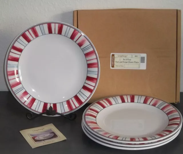 Longaberger MELAMINE ~ SET of 4 STARS AND STRIPES Dinner Plates ~ USA