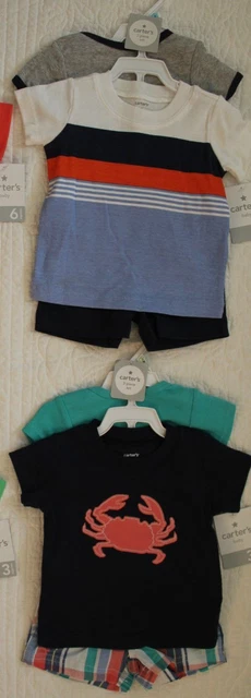 New Baby Boys Carters 3 Piece Shirt Bodysuit Shorts Crab Tough Like Daddy 3M 6M