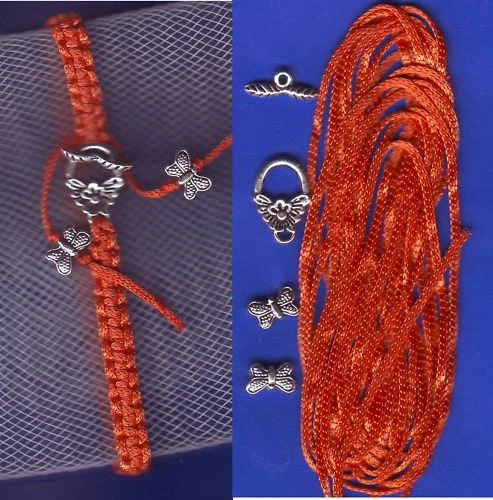 Satz für Armband Handgeknüpft Blumen & Schmetterlinge Orange Makramee Shamballa