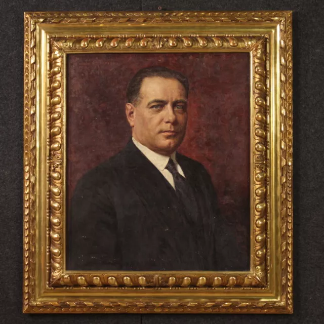 Cuadro firmado fechado 1931 pintura oleo lienzo retrato hombre marco dorado