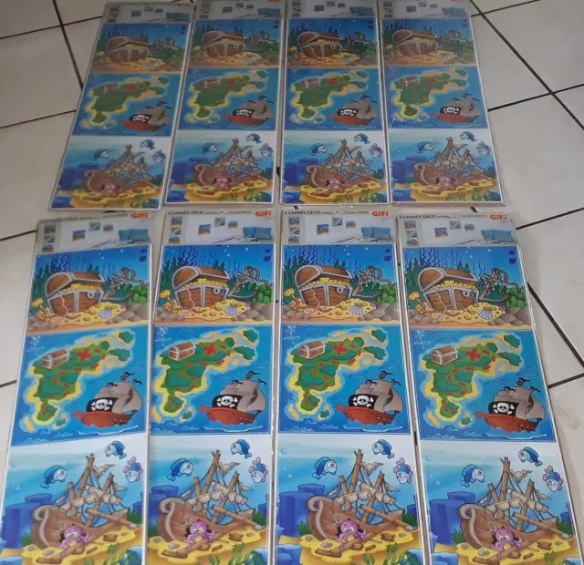 Val.104 Euro Lot Revendeur 8 Grands Sets De 3 Stickers 23X70 L Ile Aux Pirates