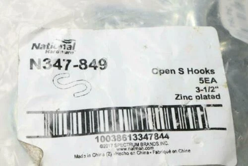 (2-Pk) National Hardware Heavy Open S-Hook Zinc Plated 3-1/2&quot; N347-849