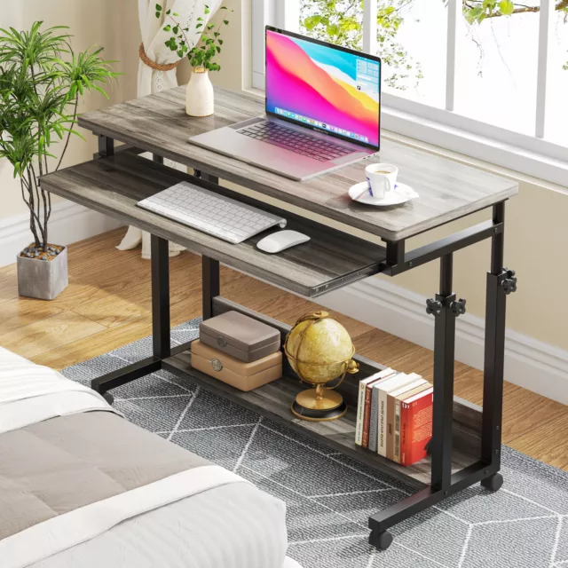 Height Adjustable Mobile Laptop Table Small Rolling Standing Desk for Sofa Bed