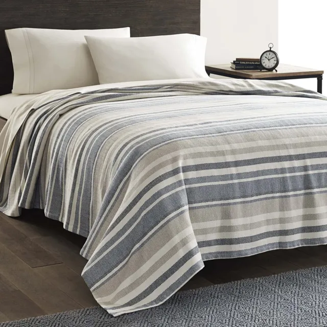 Eddie Bauer 213124 Blanket Lightweight Cotton Bedding, King, Blue Stripe