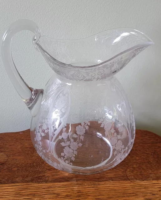 Big Vintage Cambridge Elegant Glass Etched Pitcher in the DIANE Pattern