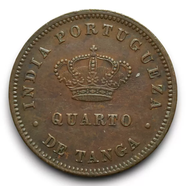 India Portuguesa 1/4 Tanga 1884 Moneda de Cobre Original Escasa en Excelente Estado