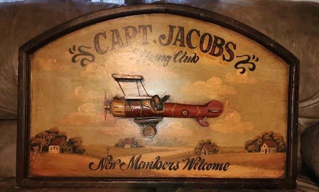 CAPT. JACOBS FLYING Club Aviation 3D Painting Landscape, 1960s