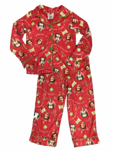 Girls Elf Smiling Is My Favorite Red Button Up Christmas Pajamas Sleep Set