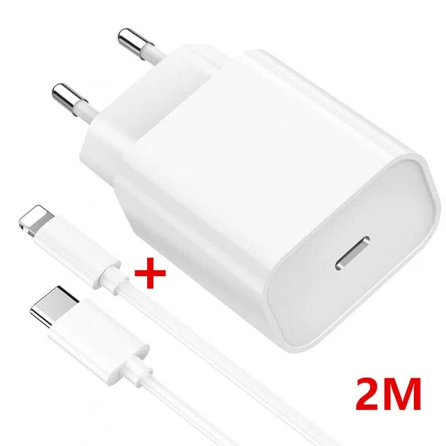 Chargeur Câble Rapide 20W 2 mètres + Secteur Usb-C Iphone 8/9/10/11/12/13/14...