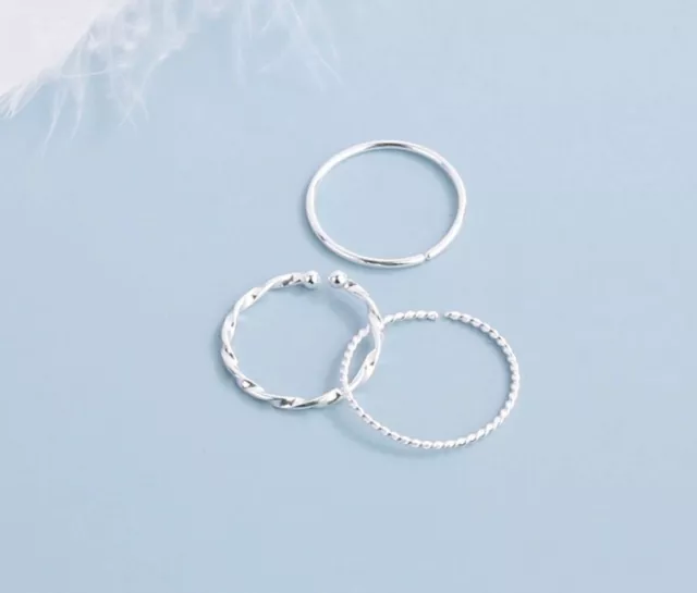 Genuine Sterling 925 Silver Slim Thin Band Finger Ring Adjustable S925 Midi Ring 2