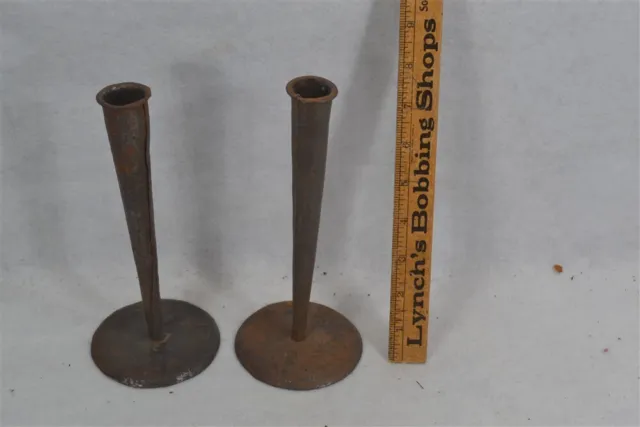 antique candle sticks pr mid 1700s 18th c revolutionary 8 in tall iron original