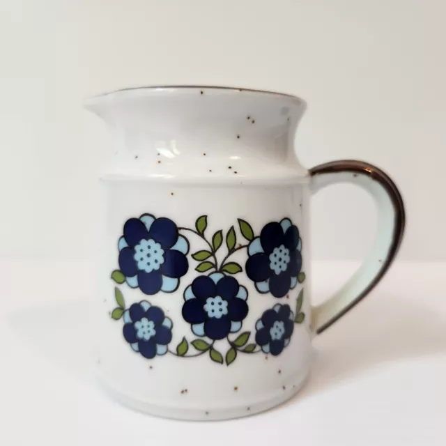 Vintage Ceramic Milk Jug Creamer Retro Blue Floral Pattern Made In Japan