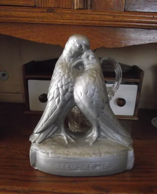 Statuette ancienne - couple pigeons tourterelles " TENDRESSE " - PUBLICITÉ 50/60