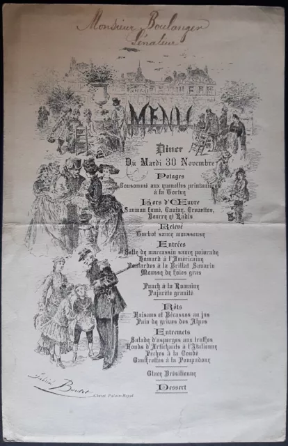 Menu du traiteur Chevet au Palais-Royal 19ème Champagne Gabriel Boutet