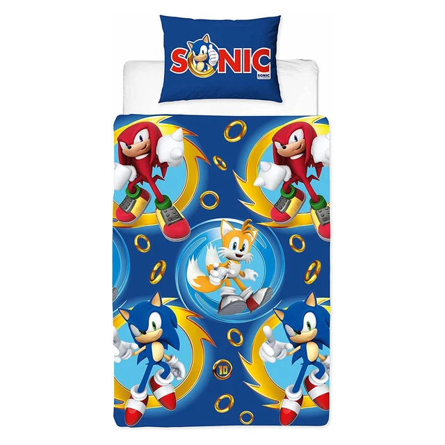 Parure De Lit 3 Pièces Sonic Le Hérisson | Housse De Couette 140x200 Cm + Taie 63x63 Cm + Drap-Housse 90x190 Cm | 100% Polyester - 10