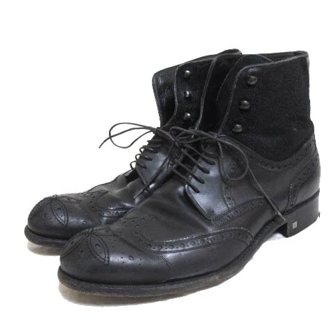 Louis Vuitton Black Harako Wing Tip Boots Mt0162 Lace Up Back Bore 1/2 About Ibo